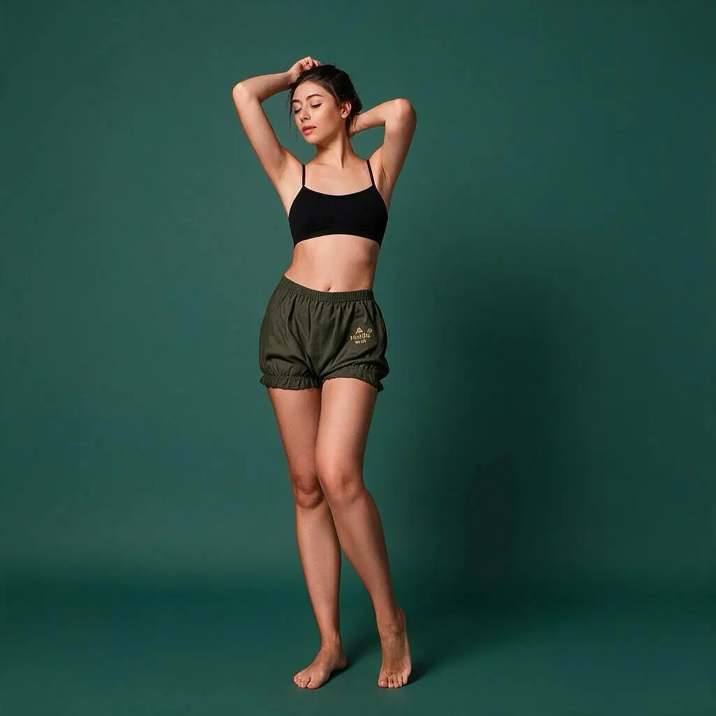 Olive green cotton bloomer with a longer leg